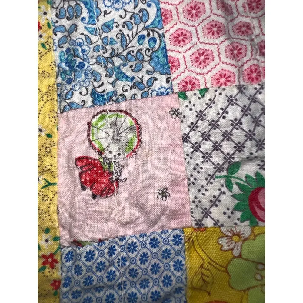 Vintage Patchwork Quilt for baby dolls yellow floral bunny cottage core 19x 19
